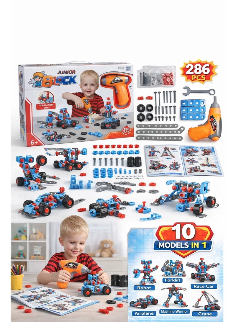 286-Piece Kids Smart Diy Building Toy With Simulation Drill – 10 Toys In 1 – Learn, Build & Play – Perfect Gift For Ages 6+ - Image 2